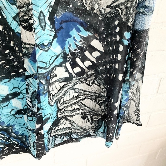 Marciano Blouse Silk Fairy Butterfly print Abstract Sheer Blue Black XS - Picture 7 of 13
